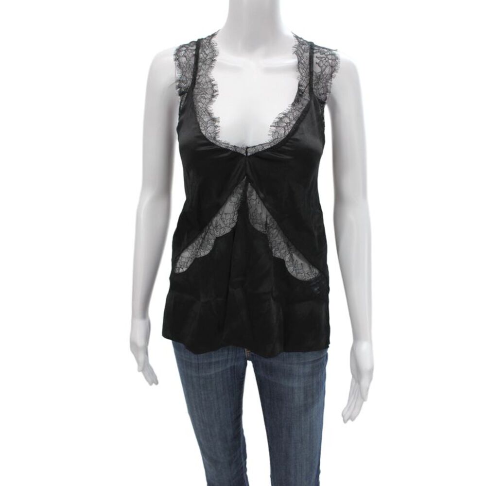 Cami Womens Silk Lace Camisole V-Neck Sleeveless Solid Black Size M